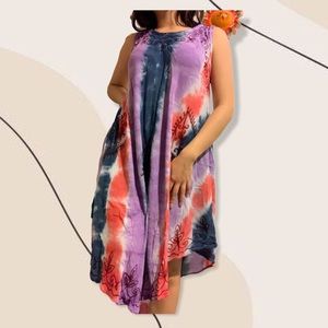Free size hippie tie dye distressed flowy dress